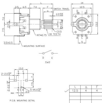 codificatore rotatorio dell'asse del metallo di 12mm con l'audio dell'altoparlante della filettatura