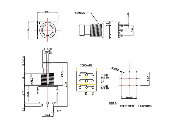 PDT 9 Pin Toggle Switch momentaneo 10000 cicli battono i piedi SF17